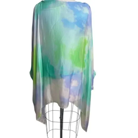 Fancy Aqua Blue Silky Flowing Top Large - sewn in tank top - Picture 6 of 13